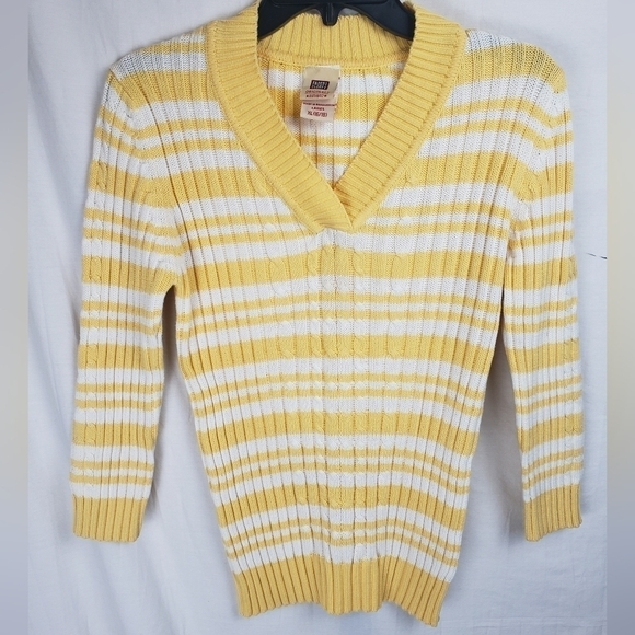Faded Glory VNeck Yellow and White Striped Sweater Sz XL - Picture 1 of 8